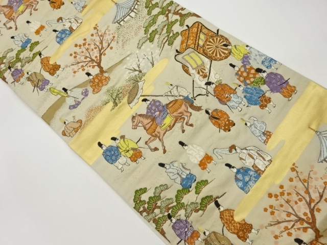 JAPANESE KIMONO / VINTAGE FUKURO OBI / SILK / WOVEN PEOPLE IN THE PAST